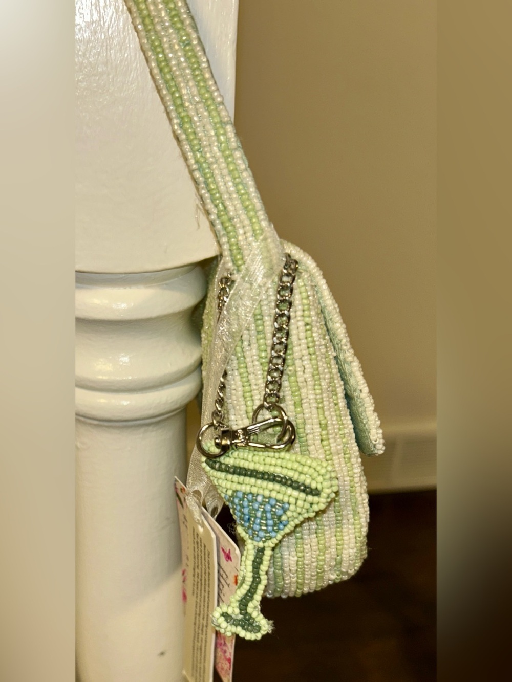NWT VIRAL TJMAX MARSHALLS Pastel
Green Martini Stripe Beaded Shoulder
Bag Purse - Picture 5 of 15